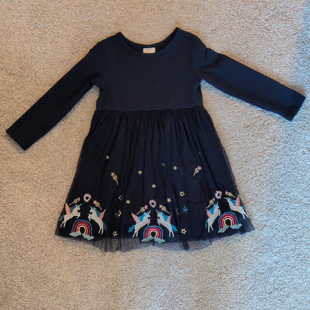 Hanna Andersson Navy Dress with Unicorns